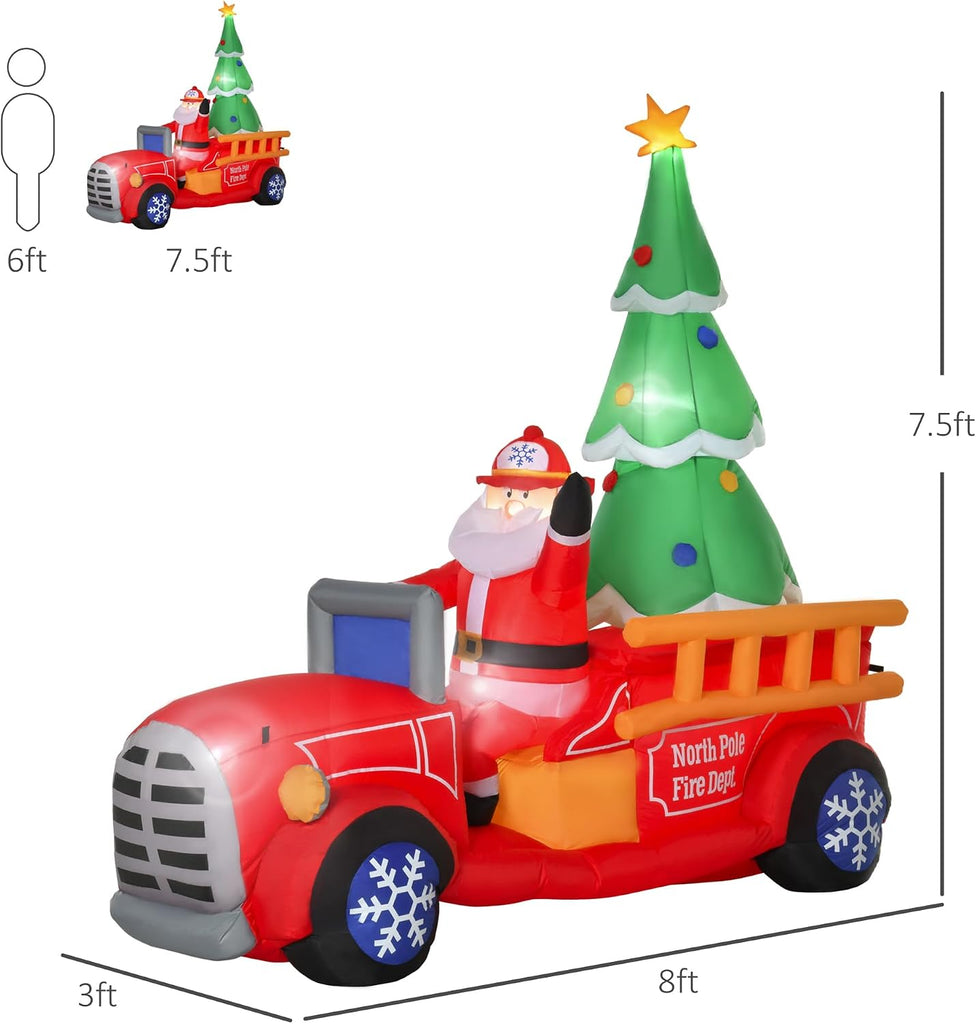 7.5ft Christmas Inflatable Santa Claus Driving Fire Truck with Tree