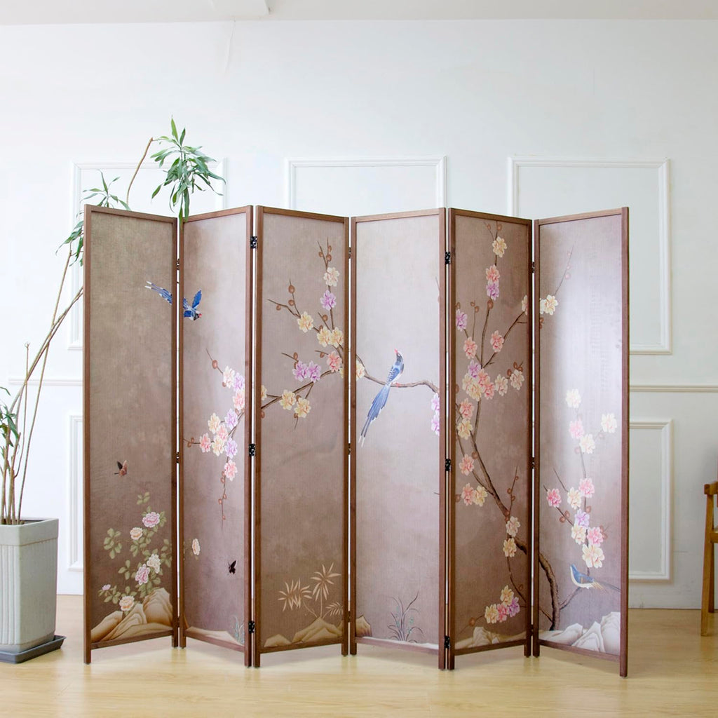 6 Panel Room Divider for Room Separation, 5.6 ft Tall Double Sided Blackout Folding Privacy Screen - Freestanding