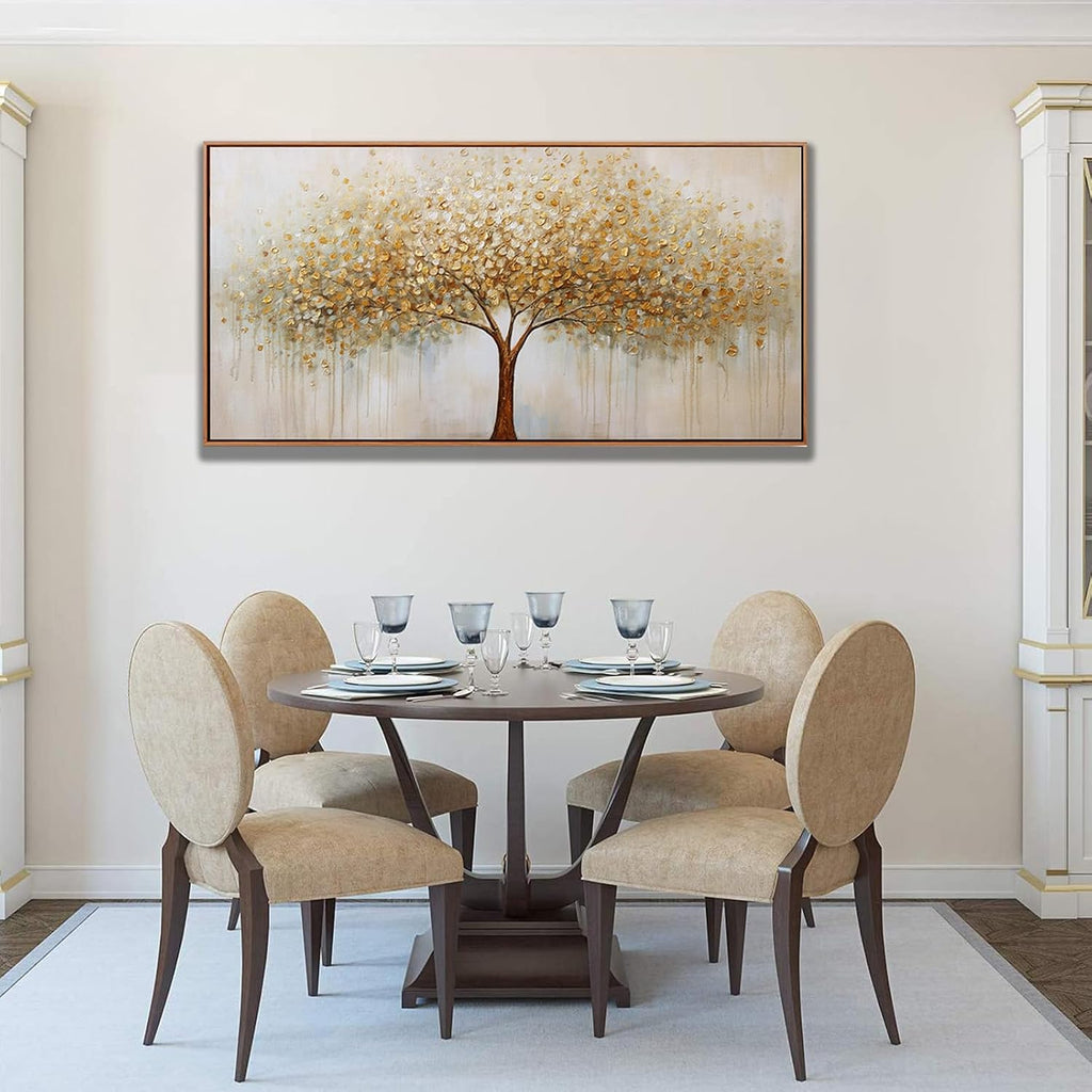 Wall Art Abstract Gold Tree of Life Framed Modern Artwork Canvas Painting Textured Tree Pictures Wall Decor Bedroom
