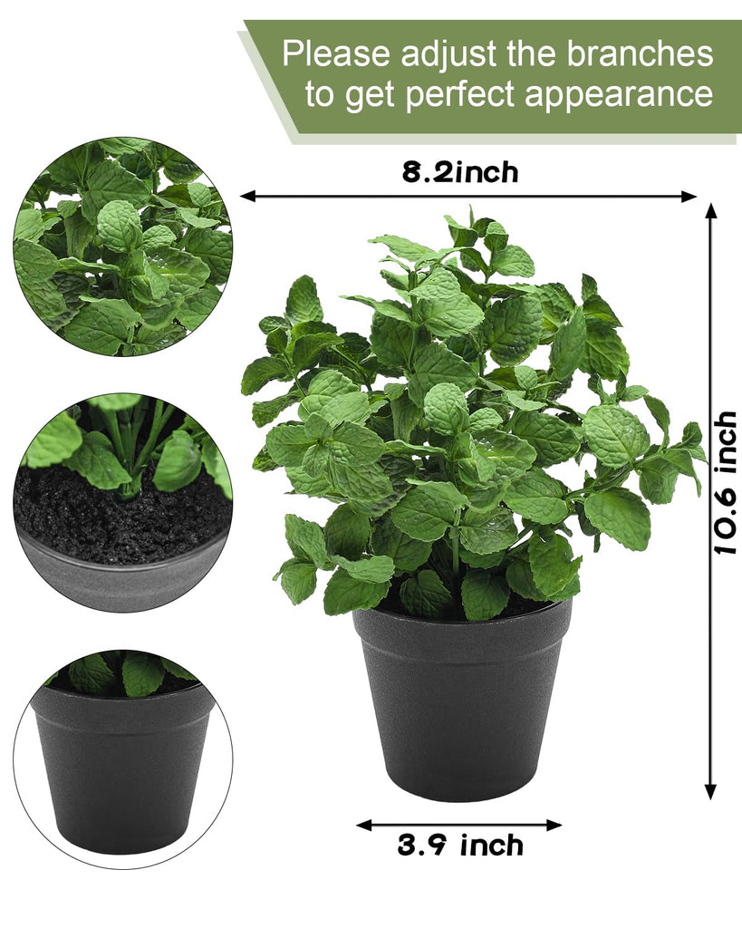 Small Fake Plants Mint Artificial Potted Plants, Green