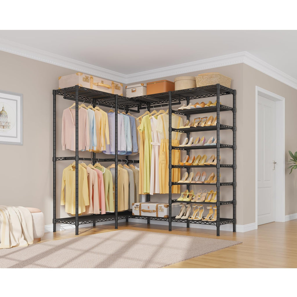 S4 Clothes Rack with Shoe Shelves /Walk-In Closet, Black