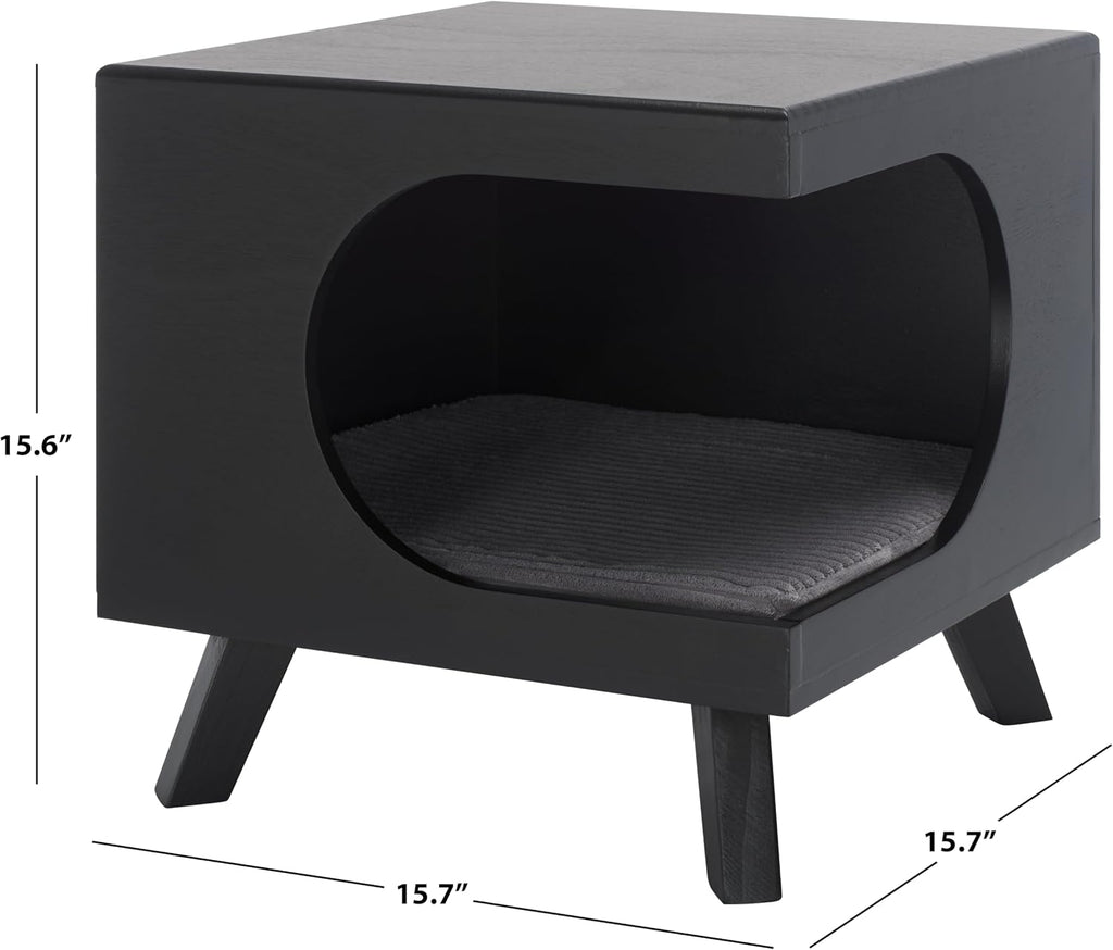 Home Collection Bean Mid-Century Matte Black Square Covered Cave Small Pet Cat Bed (Fully Assembled)