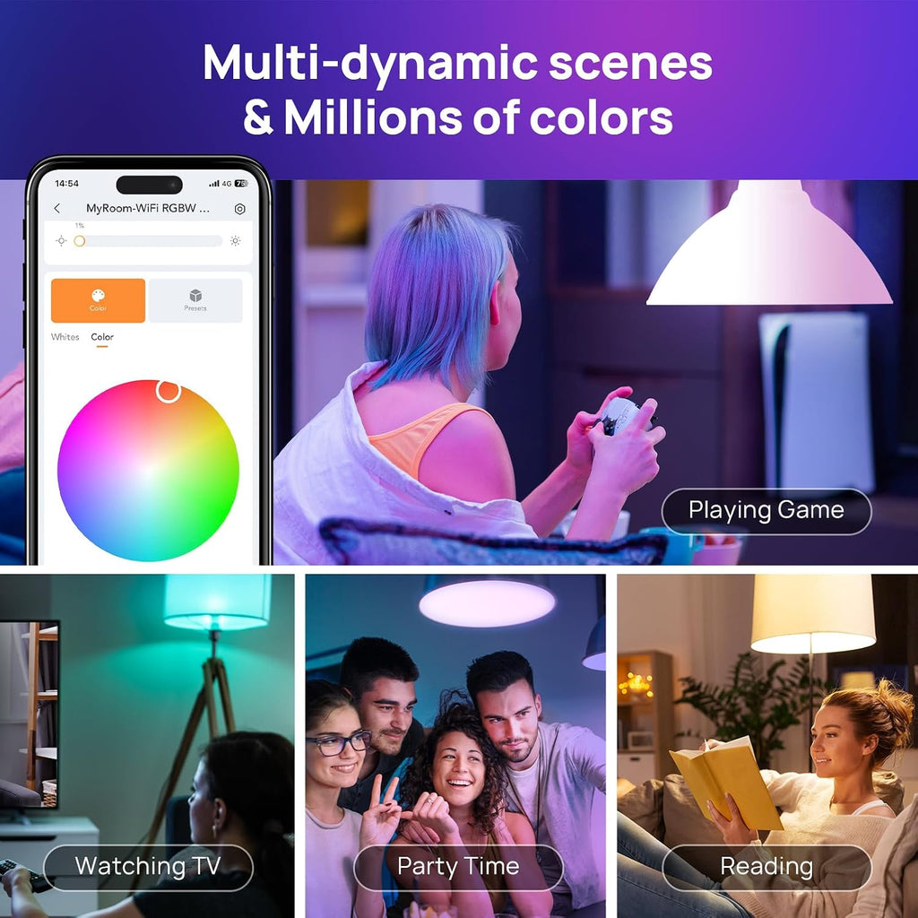 Smart Light Bulbs, WiFi Bluetooth Color Changing LED Light Bulb, Music Sync, 60W Equivalent Smart Bulb, A19 E26 RGBTW