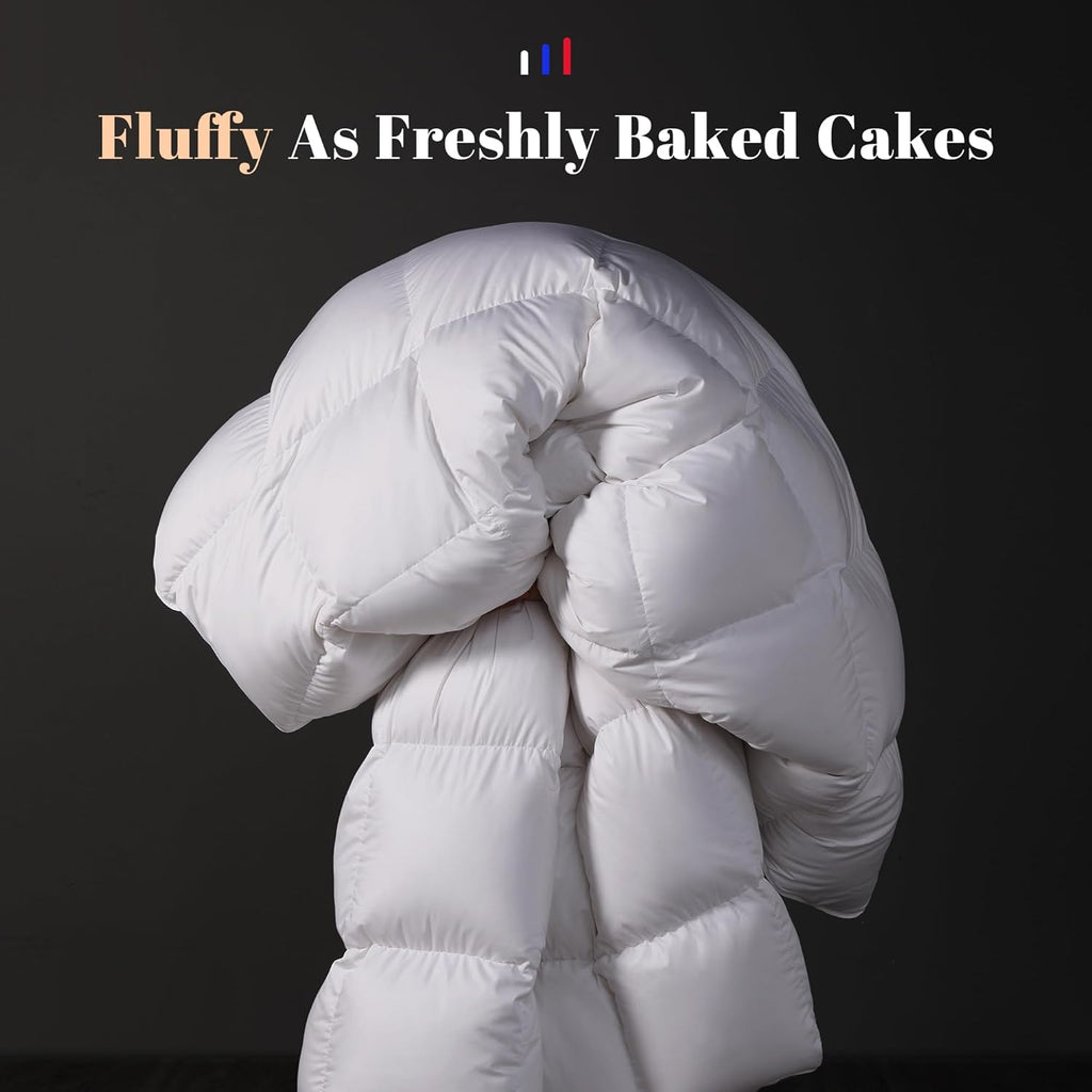 Feather Down Comforter King Duvet Insert, Light Weight True Baffle-Box Noiseless Bedding Comforters