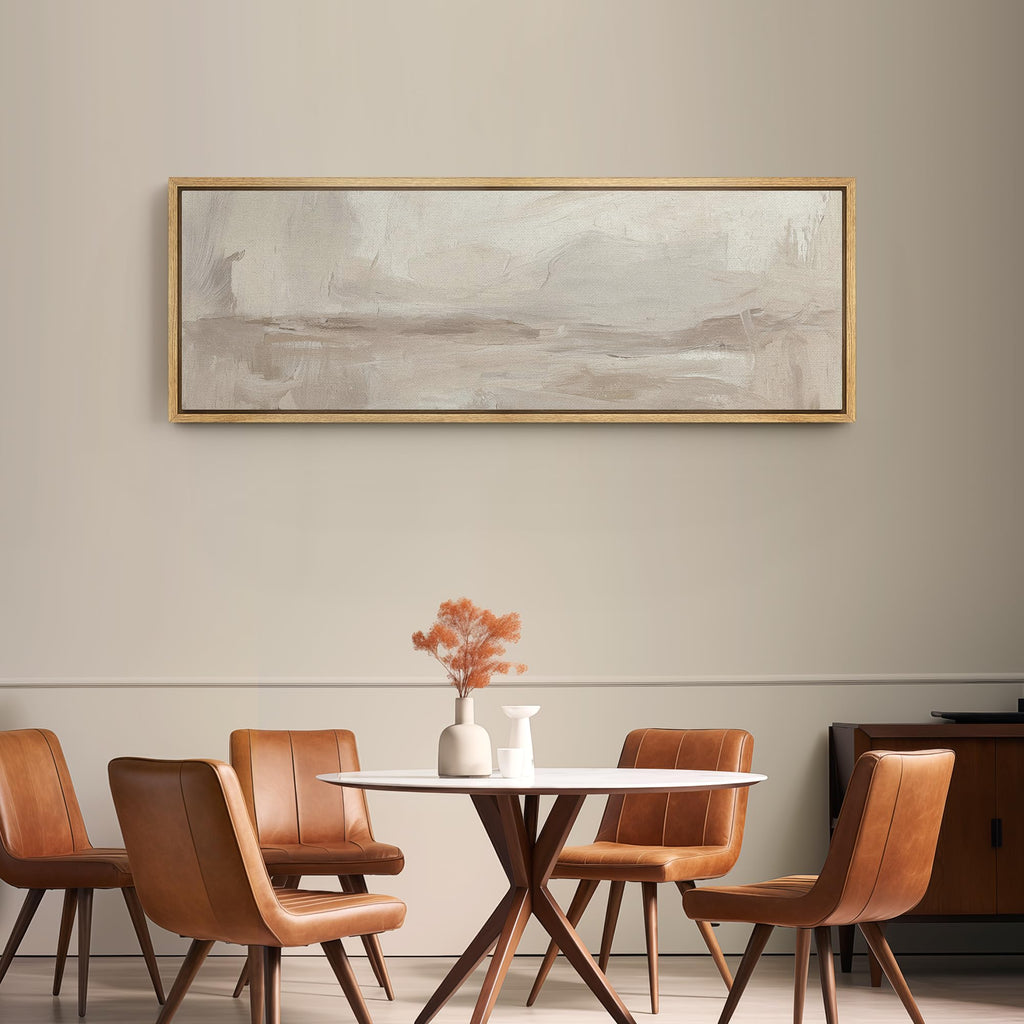 Large Framed Canvas Print Wall Art Neutral Beige Abstract Landscape Illustrations Modern Art Relax/Calm Warm - 60"x20"