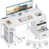 51 Inch Computer Desk with Drawers & USB Power Outlets