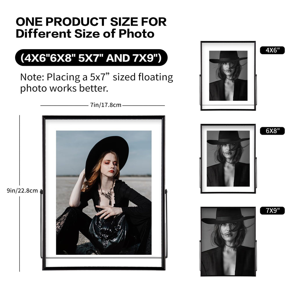 5x7 Black Floating Picture Frame set of 2, 7"×9" Frame For Picture 5×7 4x6 6x8 Metal Glass Photo Frames, Tabletop
