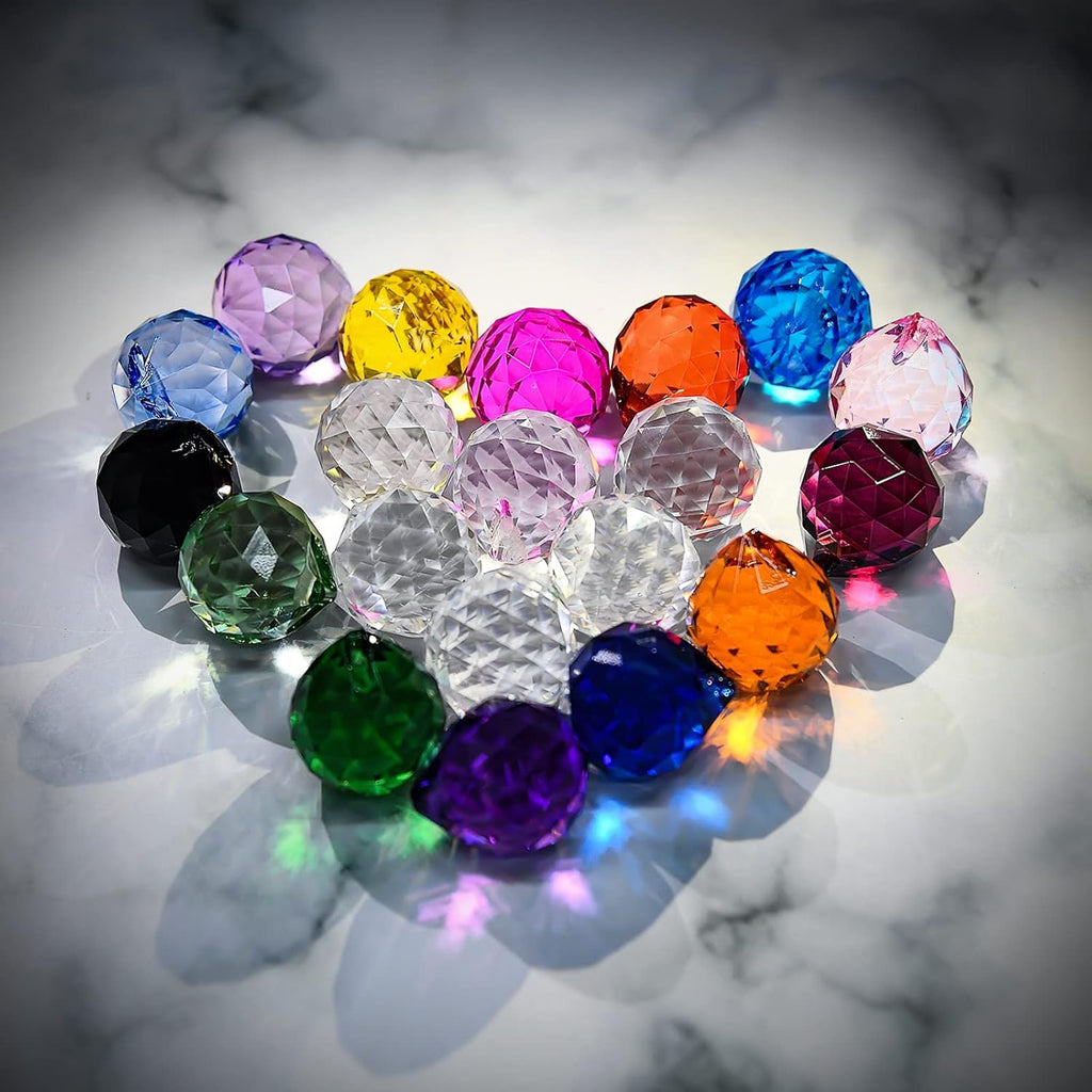 Crystal Sun Catcher Suncatcher Prism Ball Assorted Colors - 15 Pack, 1.18"/ 30mm, Rainbow Pendant Maker