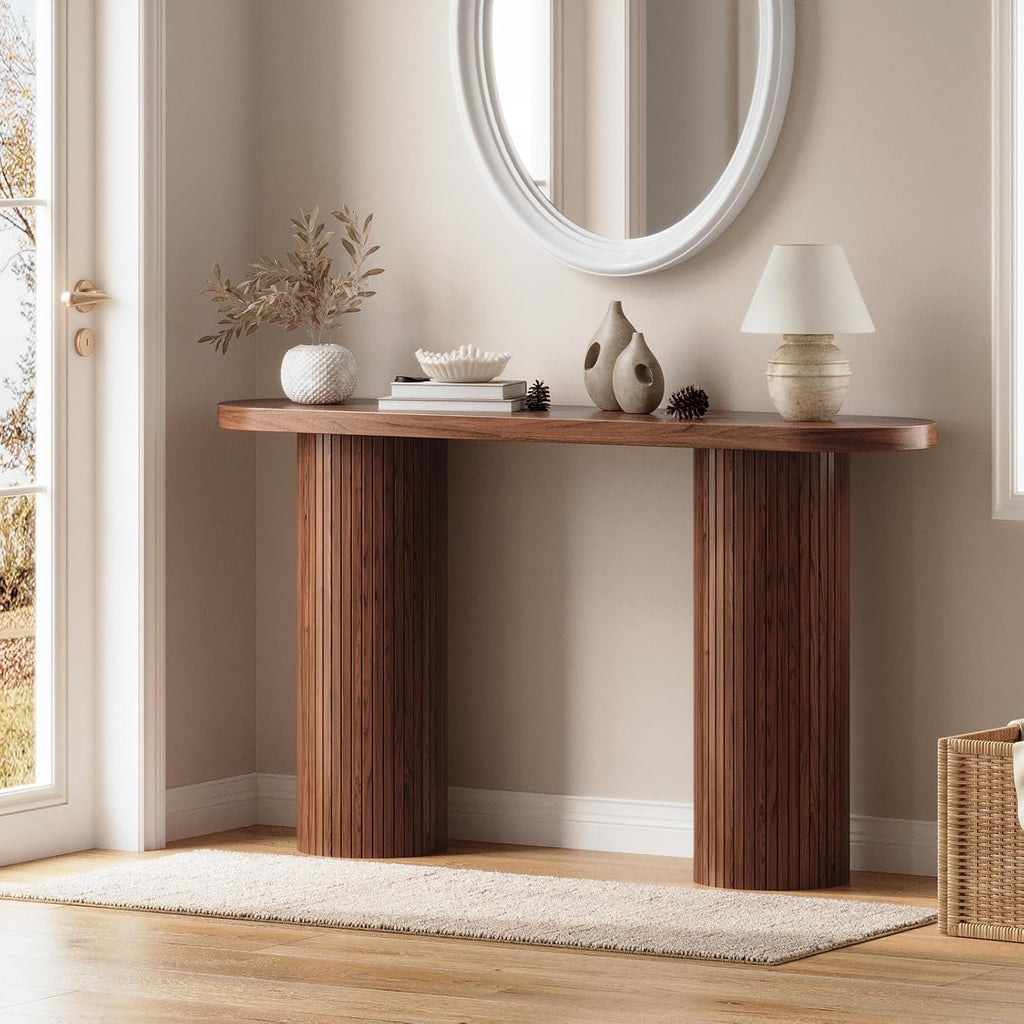 55 Inch Fluted Entryway Table, Wood Console Table, Couch Tables Behind Sofa, Farmhouse Style, Modern Sofa Stand for