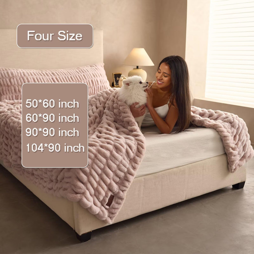 Double Side Faux Fur Throw Blanket, Cozy Soft Fuzzy Fluffy Faux Rabbit Fur Blanket for Couch, Bed, Sofa, Room