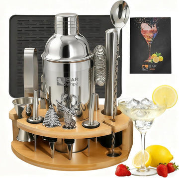 Silicone Pad Included Cocktail Shaker Set Bartender Kit,Mixology Bartender Kit 13-Piece with Bamboo Stand,Martini - Set of 13