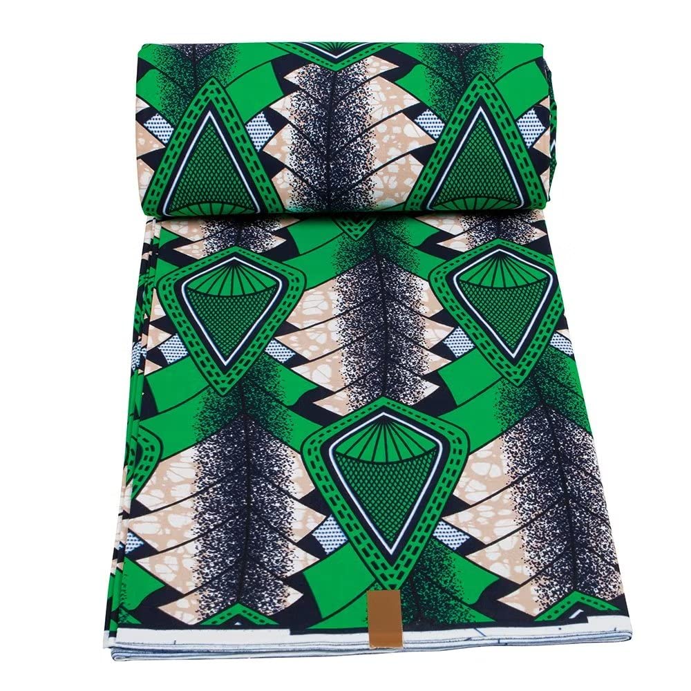 African Fabric 100% Cotton Kente Cloth by the Yard 6 Yards Green Ankara Print Wax Fabric 1485