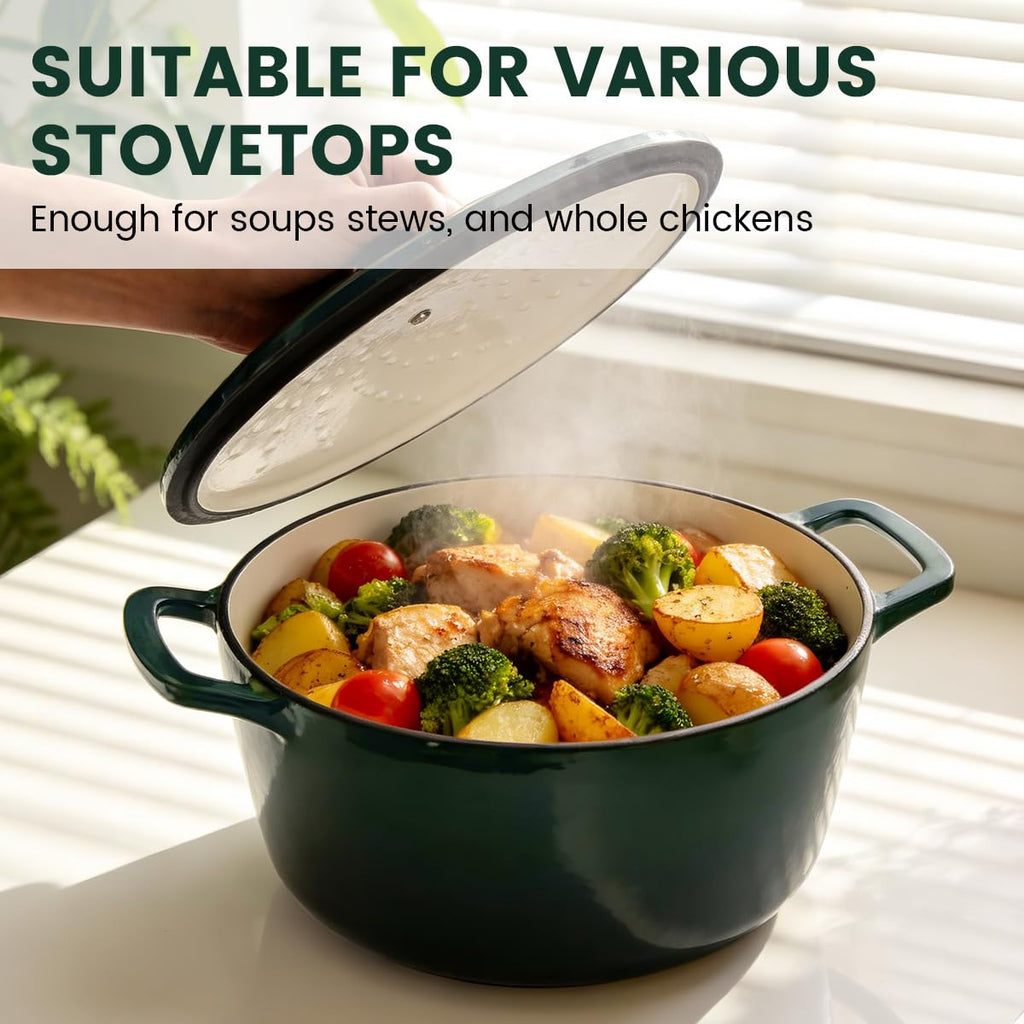 Enameled Cast Iron Dutch Oven 5 Qt with Lid, Green