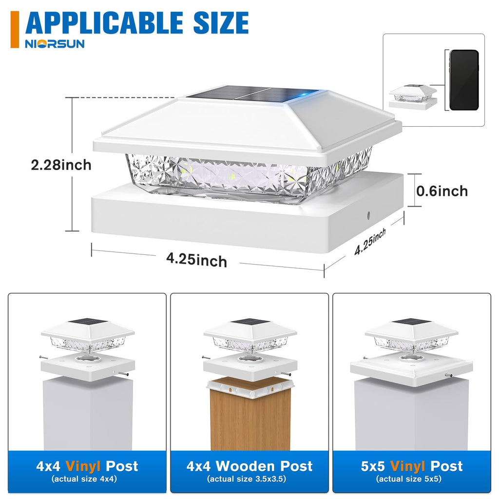 Solar Post Cap Lights,4x4 Post Solar Light Cool White,White 12 Pack