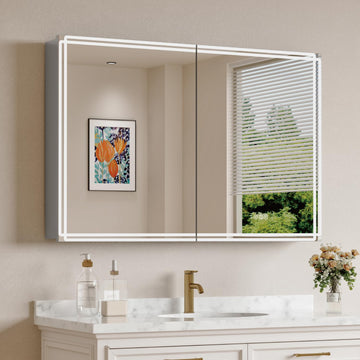 48 x 32 in LED Medicine Cabinet Mirror, Dual Ring Light