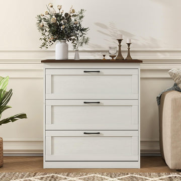 Small Dressers, Wooden 3 Drawer Dresser, Farmhouse Chest of Drawers, Storage Drawers Rust Oak White