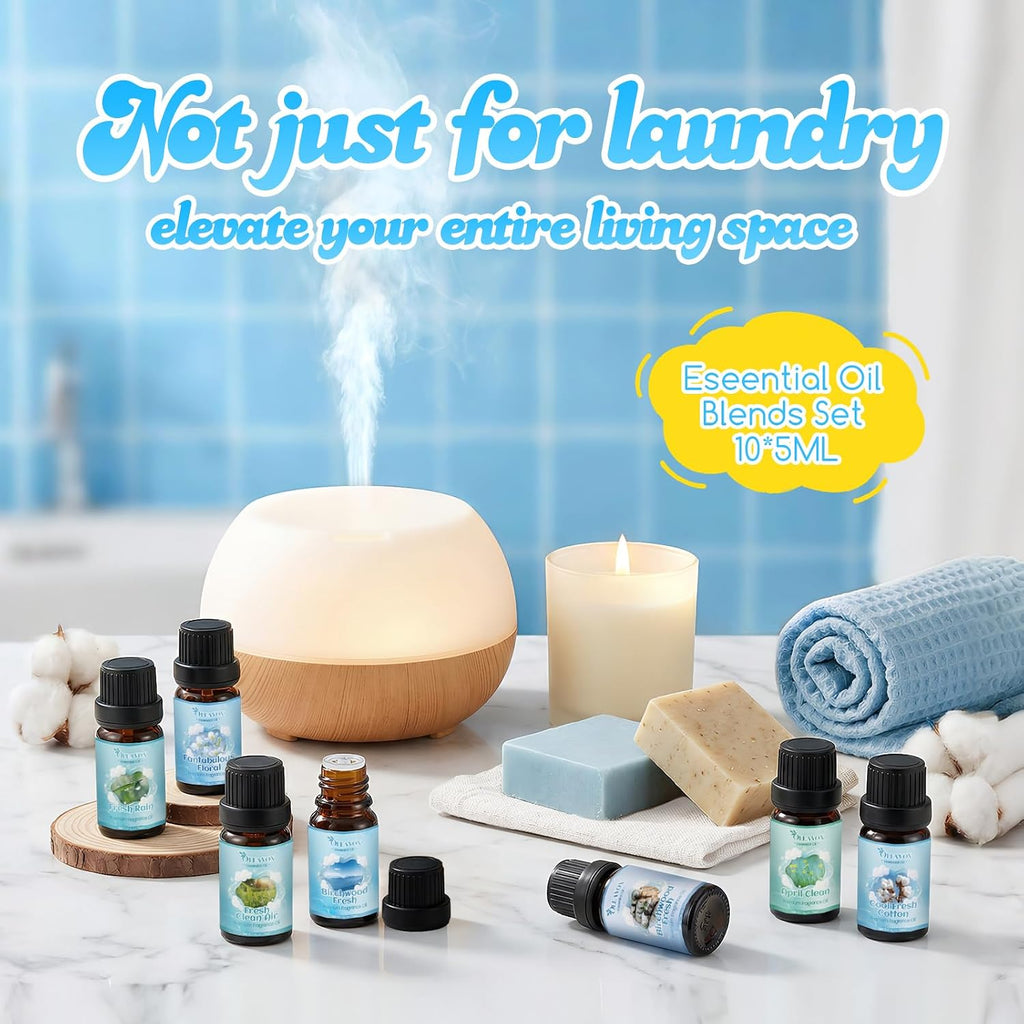 Clean Fragrance Oils Set for Diffuser, Essential Oils for Laundry - Set of 10