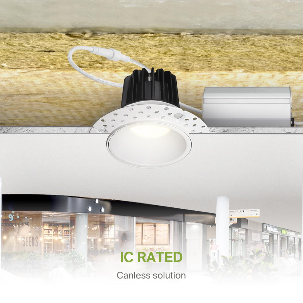 2 Inch Trimless LED Recessed Ceiling Light Fixture, Mud-in Canless Downlight with Junction Box, 5CCT 2700K-5000K, 8W