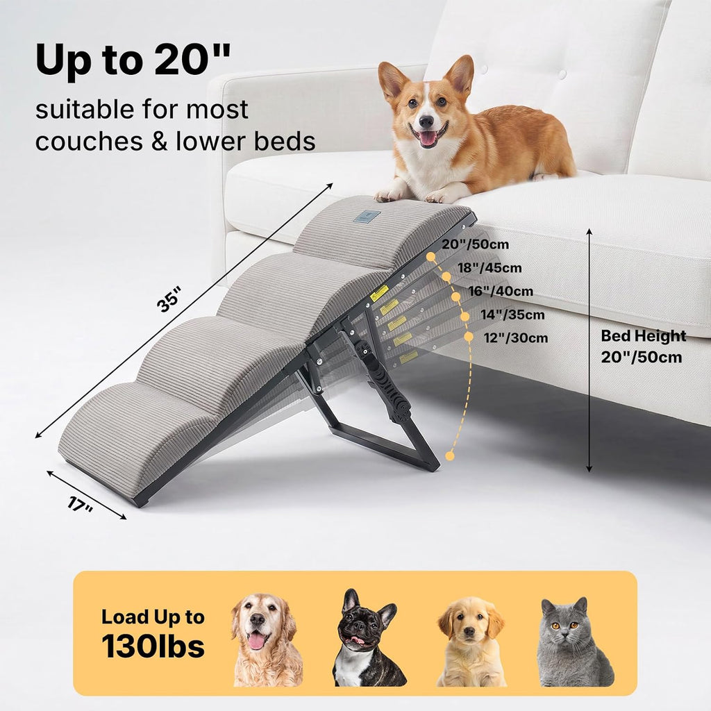 Dog Ramp for Bed Couch Small Large Dogs, Foldable Pet Ramp 12"-20" H