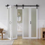 80" x 84" Bifold Sliding Barn Door, 1 Lites Tempered Frosted Glass Panel with Sliding Hardware Kit S