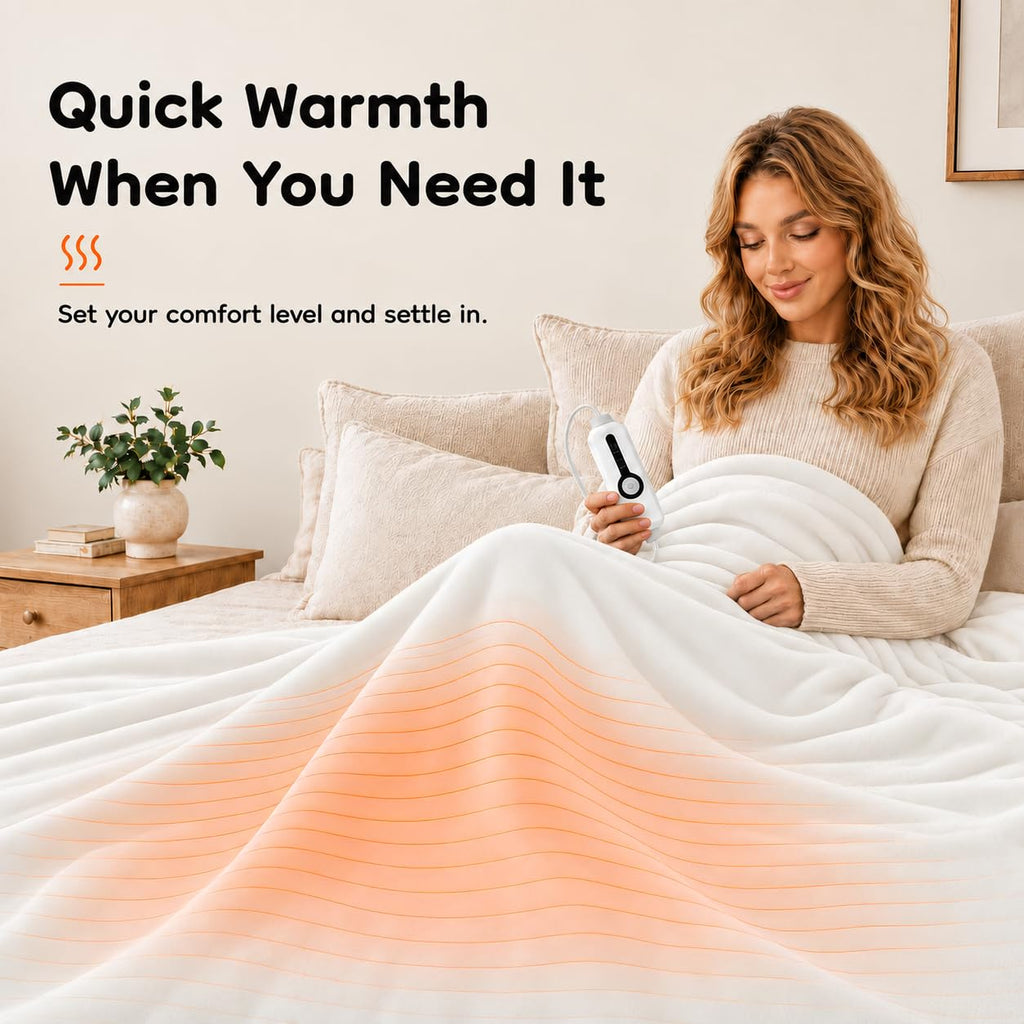 Electric Heated Blanket 90" x 100", White
