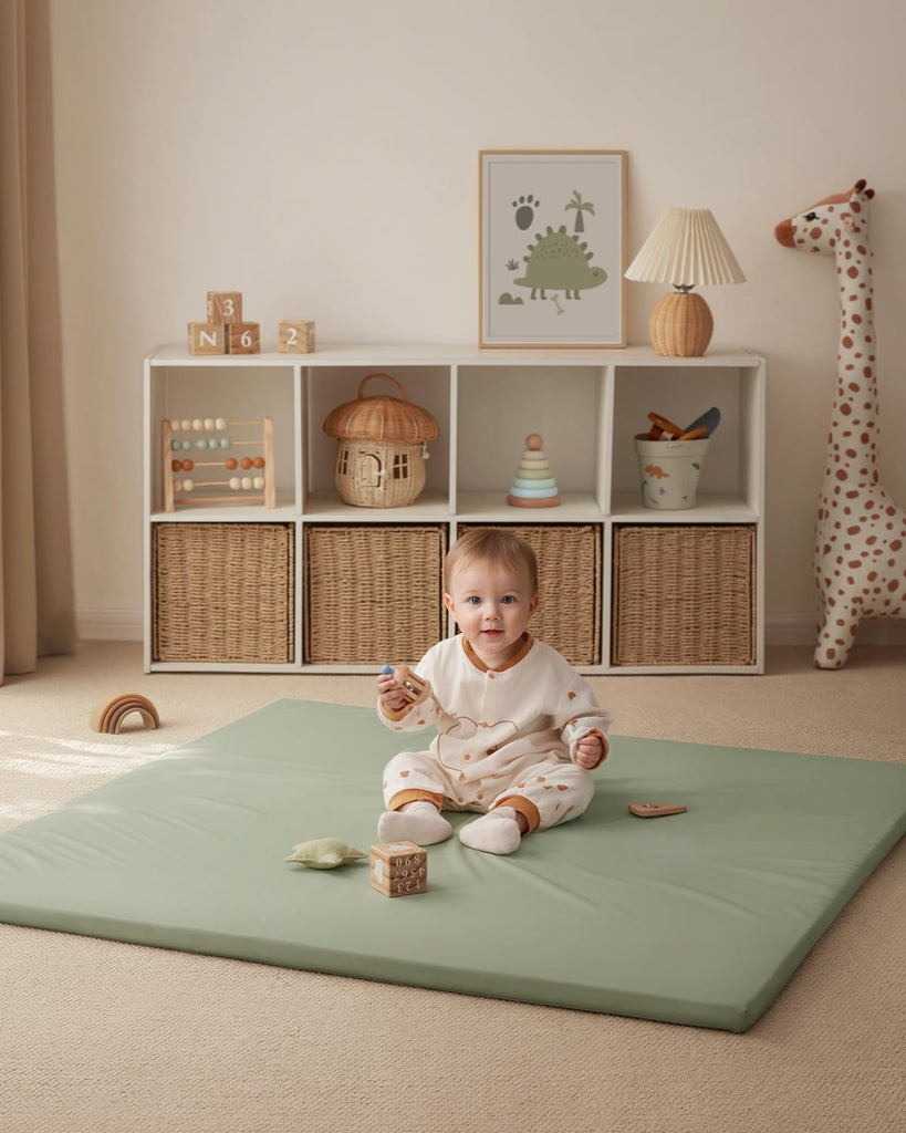 Vegan Leather Baby Play Mat, 47''x47'', Light Green