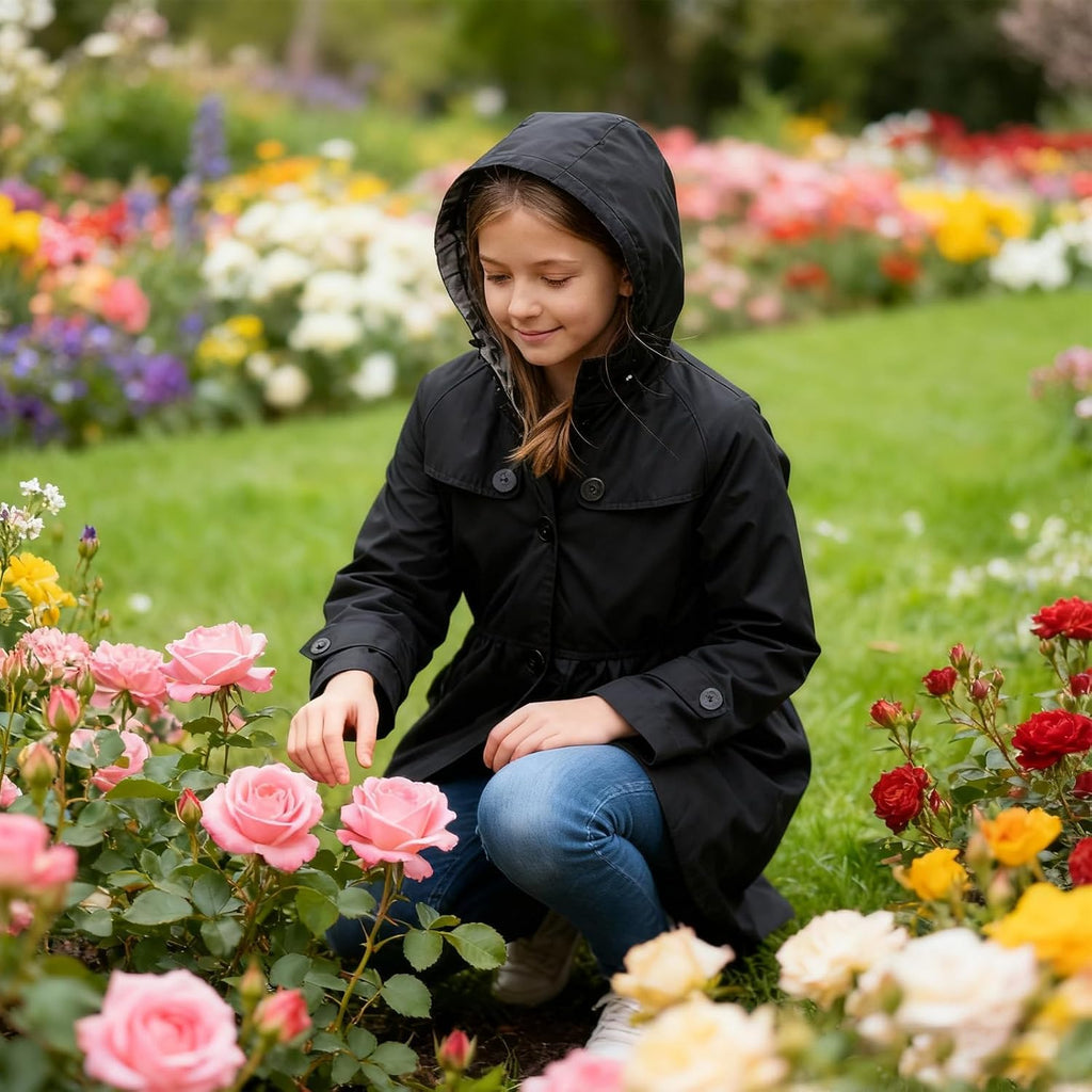 Girls Waterproof Windbreaker Jacket Lightweight Trench Coat
