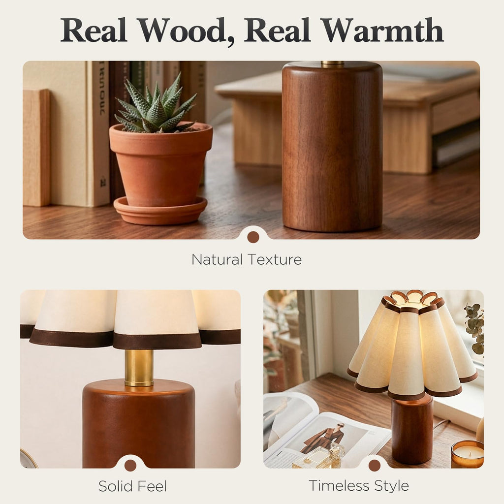 ModernTable Lamp, 12.6" Small Nightstand Light with Pleated Linen Shade&Solid Wood with Walnut Finish Base, Bedside
