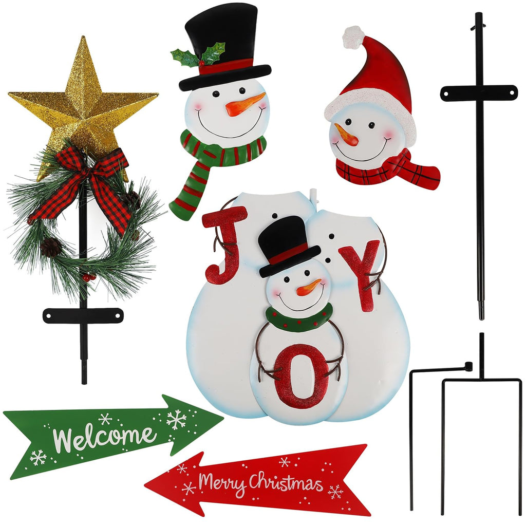 Outdoor Christmas Decorations, 50" Height Christmas Snowmen Yard Signs with Metal Stake, Xmas Yard Welcome Decorative