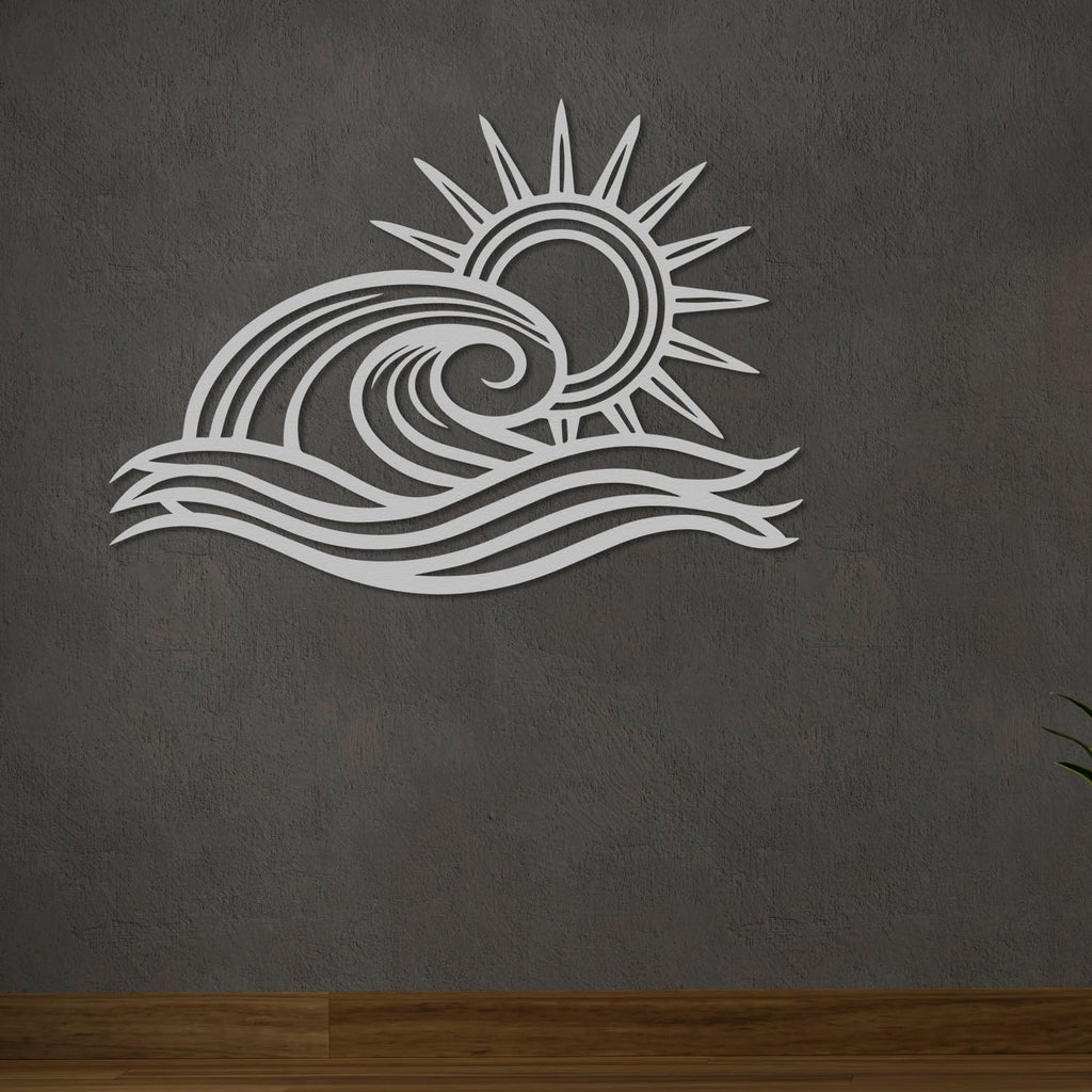 Ocean Wave Metal Wall Art, Sun Beach Decor, Coastal Large Wall Sculpture, Indoor/Outdoor Use, Nautical Wall Hanging