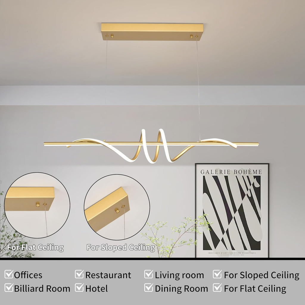 Modern LED Pendant Light, 39.37in Gold Chandelier Dimmable,3000K-6000K Adjustable Color Temperature, Aluminum Modern