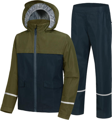 Kids Rain Suit Gear Boys Youth Rain Jacket and Pant Set
