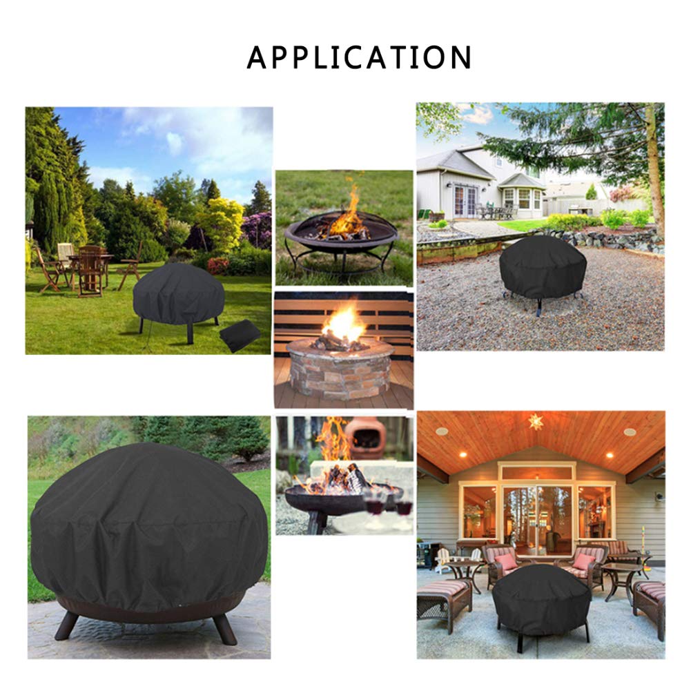 48 Inch Round Fire Pit Cover, Patio Table Cover, Garden Outdoor Waterproof Fire Bowl Cover, All-Season Protection