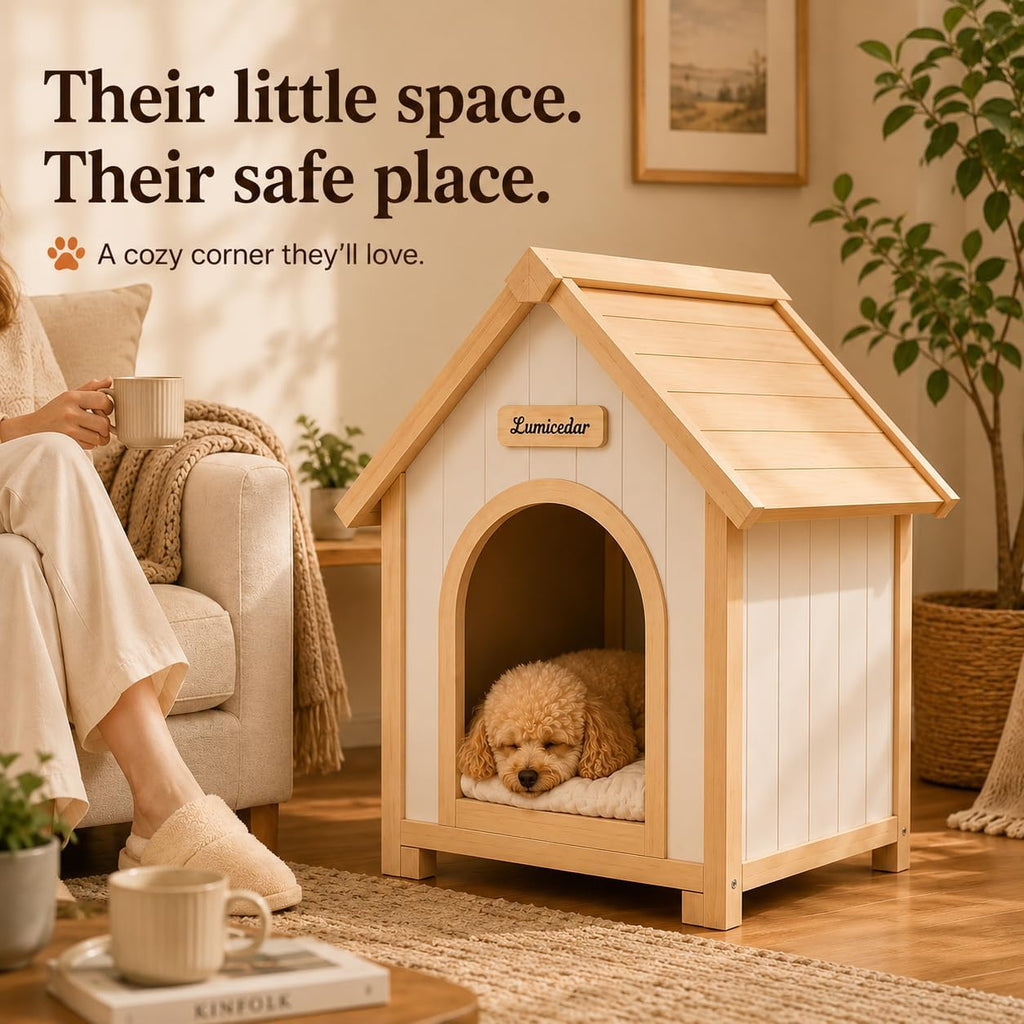 Indoor Dog House for Small Dogs, Furniture Style Pet House, Natural Solid Wood Dog House, Wooden Puppy Kennel