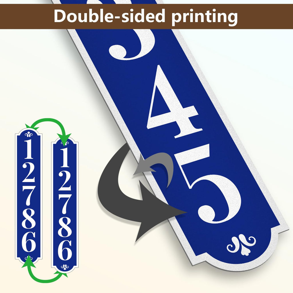 Double Sided House Address Sign, Custom Reflective Mailbox Post Sign (C01)