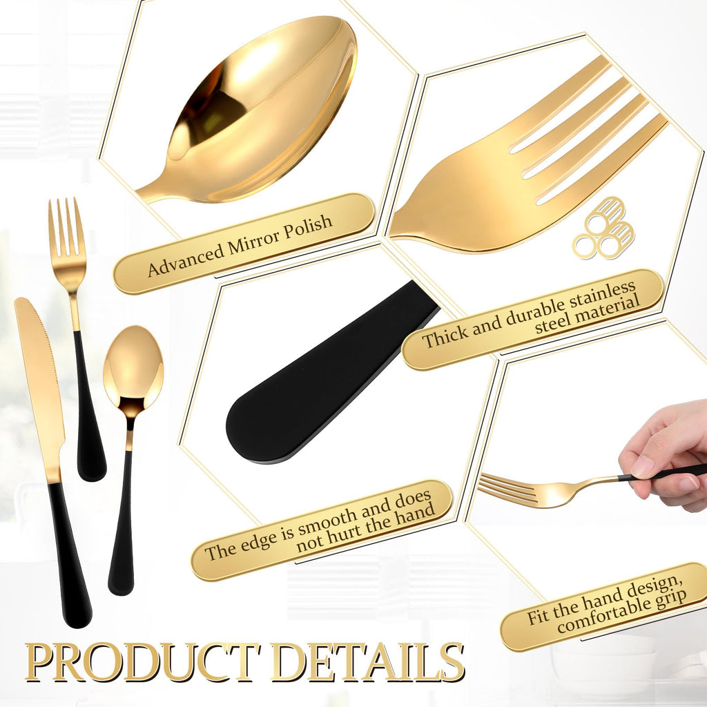 60 Pcs Gold and Black Silverware Set Stainless Steel for 12 Guest