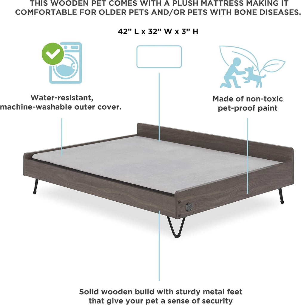 Chase Wooden Dog Bed with Calming Mattress, Elevated Pet Ded, Large