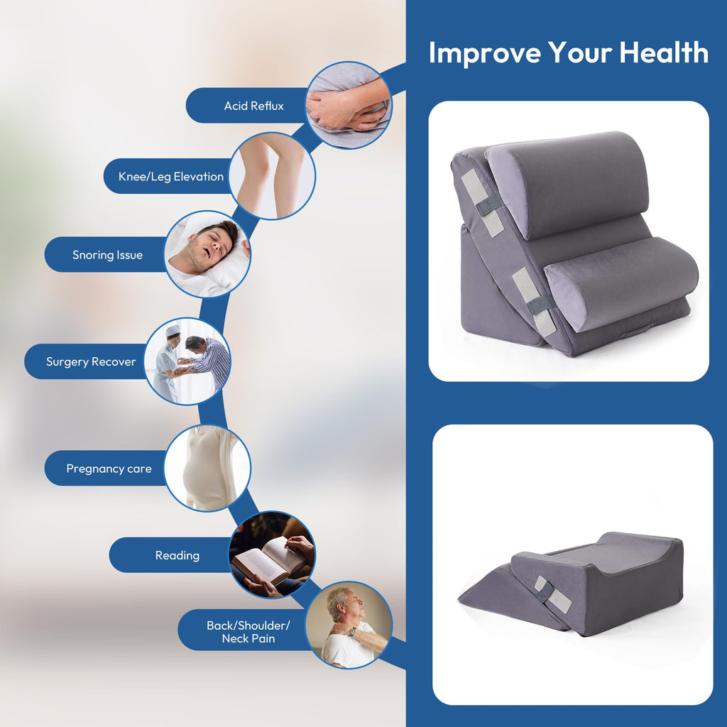 6PCS Wedge Pillow Set for After Surgery, Back Pillow for Bed Sitting Up, Orthopedic Bed Wedge for Body, Leg Pain