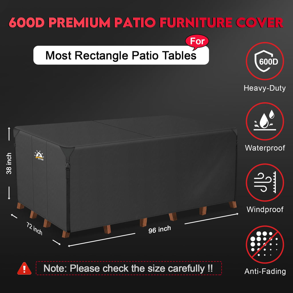 Patio Furniture Cover Rectangle - 600D Outdoor Table Cover Waterproof & Heavy Duty, Lawn Furniture Set Covers for