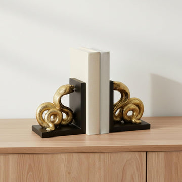 Elegant 6-Inch Polyresin Snake Bookends in Striking Gold and Black