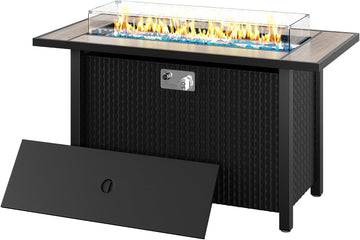 45 Inch Propane Fire Pit Table, 50,000 BTU Outdoor Gas Fire Pit & Backyard, 2-in-1 Firepit Dining Table with Glass