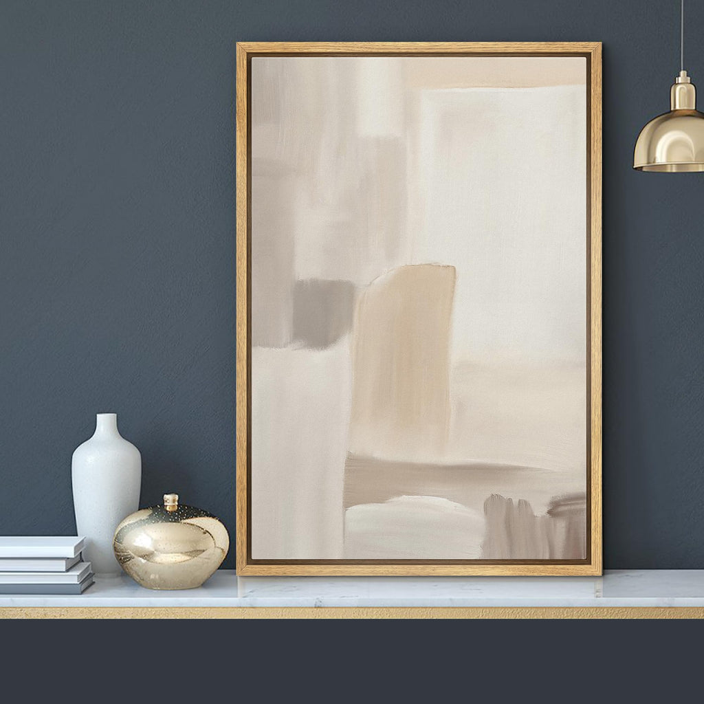 Framed Canvas Print Wall Art Minimalist Neutral Abstract Beige and Taupe Geometric Illustrations Minimalism