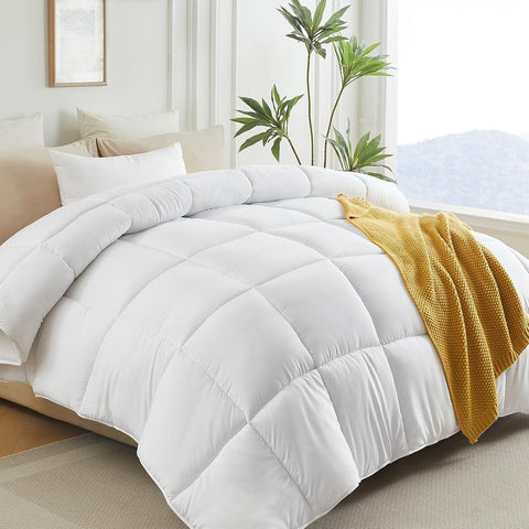 Down Alternative Oversized King Comforter, 120x98Inches, Polyester, White, All Season, Box Stitching