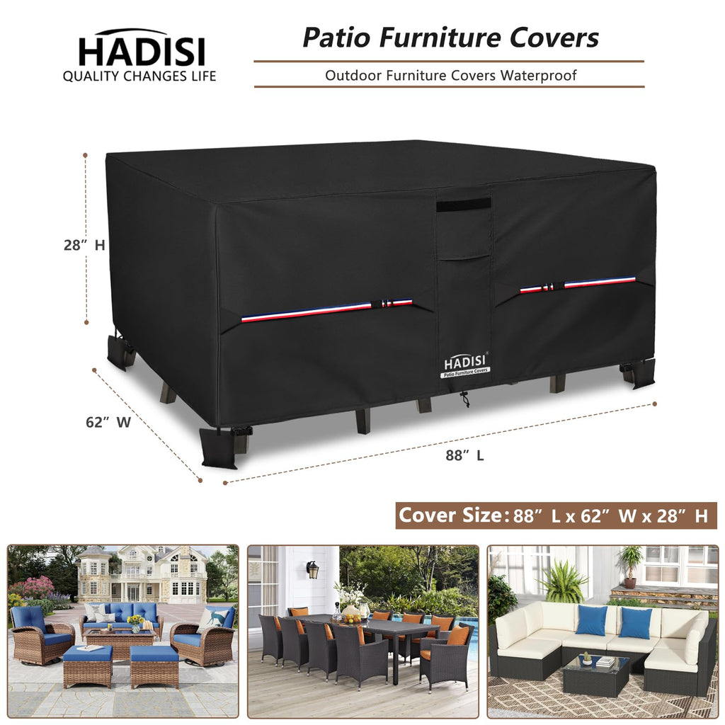 Patio Furniture Covers, Outdoor Furniture Cover Waterproof, 600D Rectangular Patio Heavy Duty Table Cover, Outdoor