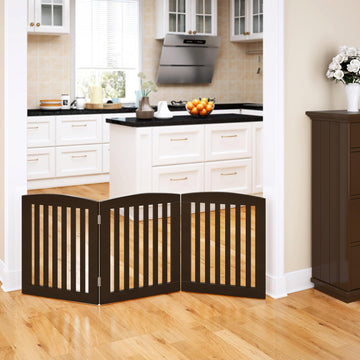 Wooden Freestanding Foldable Pet Gate for Dogs, 24 Inch H, 3 Panels