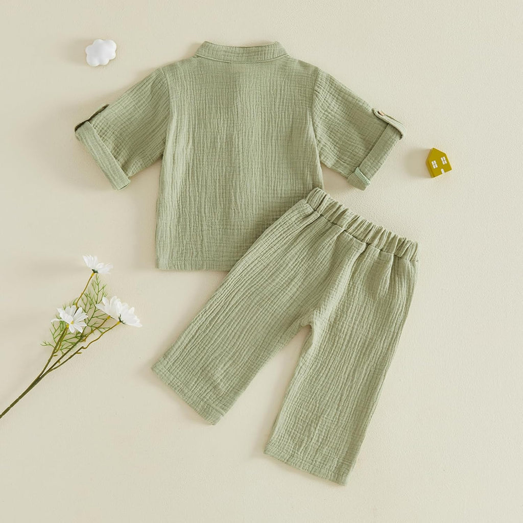 Cotton Linen Clothes for Toddler Boys Shirt Pants Outfits Set