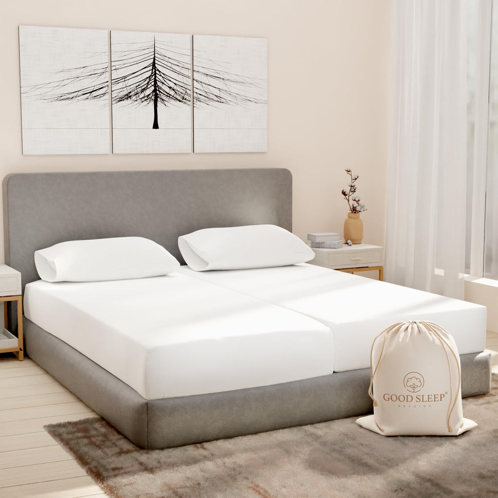 100% Egyptian Cotton Split King Sheets Sets for Adjustable Bed, Bright White