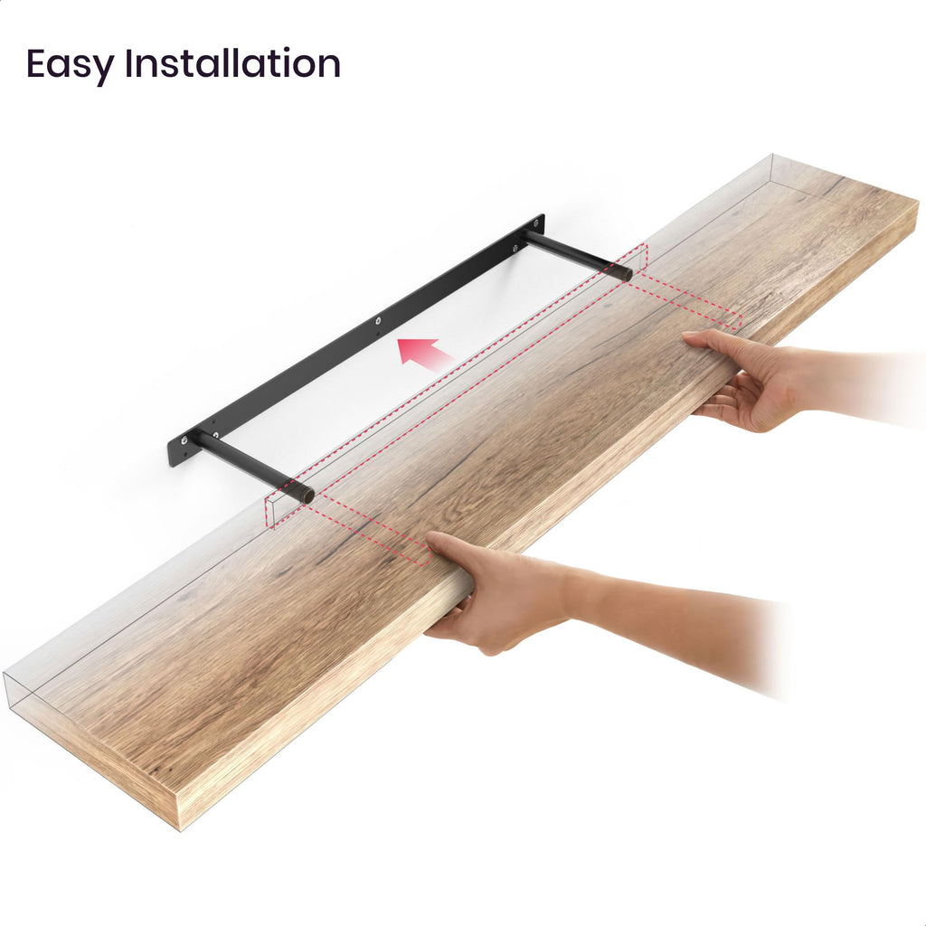 Floating Shelves for Wall, 48" Wood Wall Shelf Set of 2, with Invisible Brackets, 8" Deep, Oak Finish