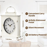 MODE HOME Vintage Mantel Clock, Large Rustic Distressed Metal Table Clock with Handle