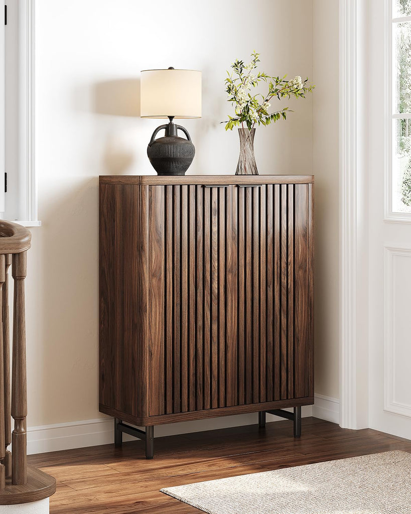 6-Tier Shoe Cabinet with Doors for Up to 24 Pairs, Large Wooden Shoe Storage Cabinet with Adjustable Shelves, Retro